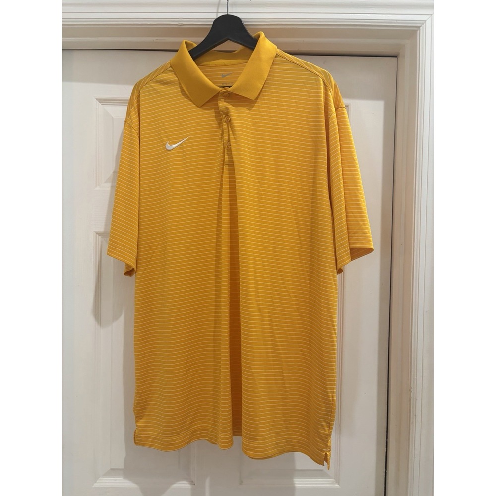 Nike Golf Dri-FIT Polo Shirt Men's XL Yellow White Striped Athletic Golf Shirt